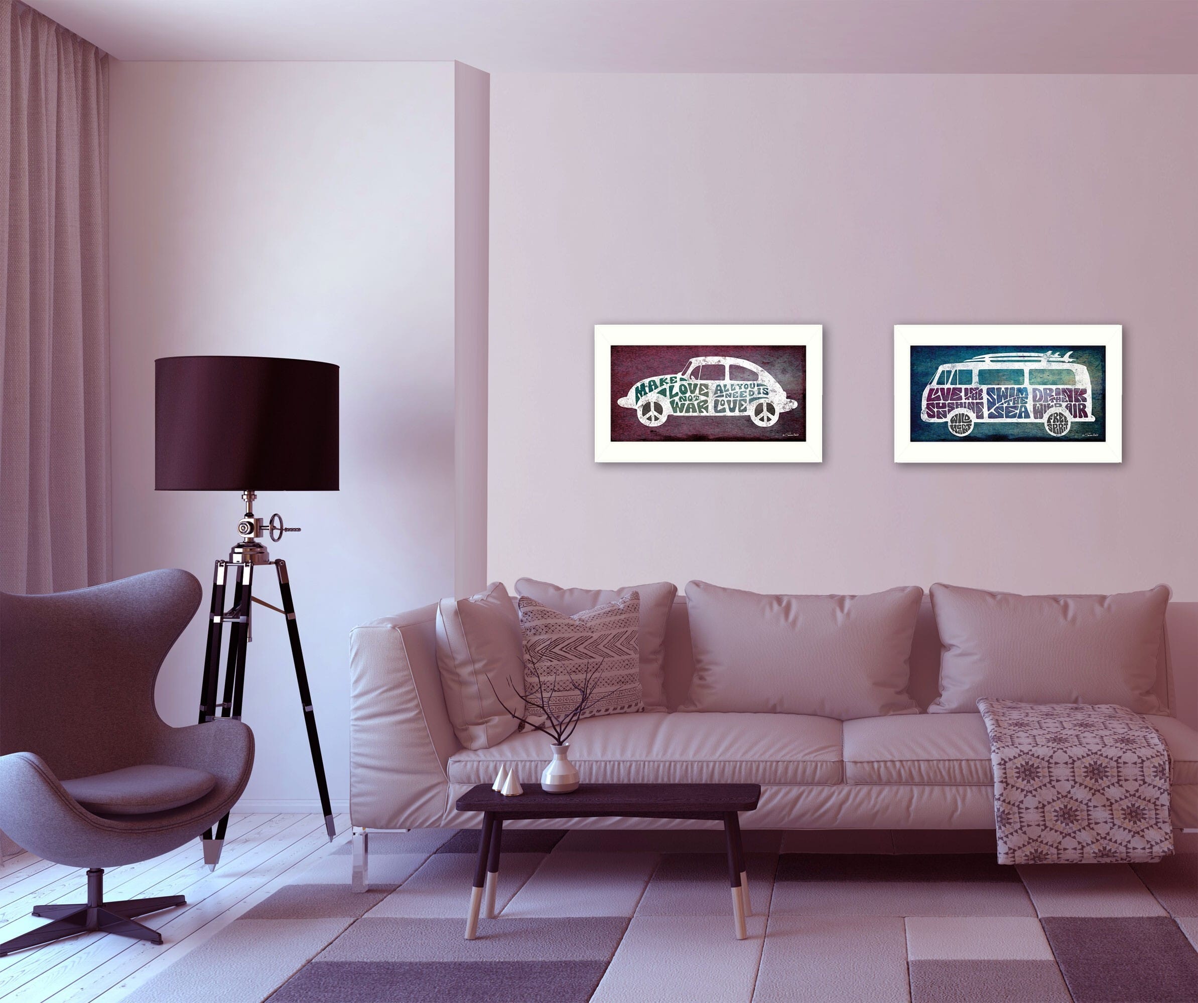 Set Of Two Retro White Framed Print Wall Art - Image 3