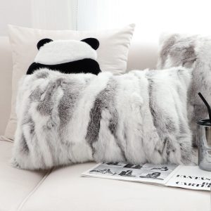 SOGA 2X 30x50cm Luxury Faux Fur Pillowcase (Gray/White)