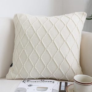 SOGA 2X 45cm Cream Cable Knit Diamond Pattern Pillow Cover