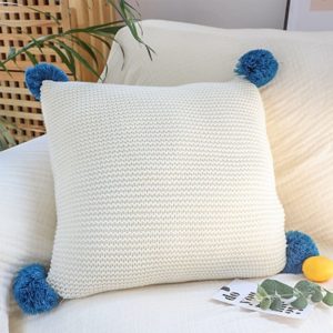 SOGA 2X 45cm Ribbed Knit Pillowcase with Pom-Poms (Cream White)