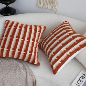 SOGA 2X 45cm Rust Orange & Off-White Striped Polyester Decorative Pillowcase