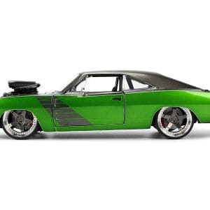 1970 Dodge Charger R/T Dark Gray Metallic and Green Metallic with Dark Gray Stripes "Bigtime Muscle" Series 1/24 Diecast Model Car by Jada