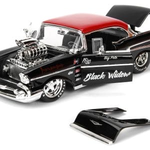 1957 Chevrolet Bel Air Black with Red Top "Pete's Auto Body: Black Widow" "Bigtime Muscle" Series 1/24 Diecast Model Car by Jada