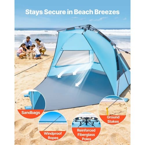Beach Tent Sun Shelter for 4 Person, Pop Up Beach Tent UPF 50+ Protection, Portable Sun Shade Canopy with Carrying Bag and Sand Pockets, Easy Setup Umbrella for Camping Fishing Outdoor Picnic - Image 3