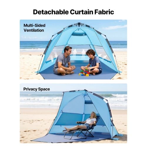 Beach Tent Sun Shelter for 4 Person, Pop Up Beach Tent UPF 50+ Protection, Portable Sun Shade Canopy with Carrying Bag and Sand Pockets, Easy Setup Umbrella for Camping Fishing Outdoor Picnic - Image 4