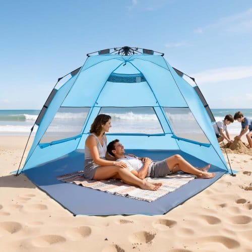 Beach Tent Sun Shelter for 4 Person, Pop Up Beach Tent UPF 50+ Protection, Portable Sun Shade Canopy with Carrying Bag and Sand Pockets, Easy Setup Umbrella for Camping Fishing Outdoor Picnic - Image 7