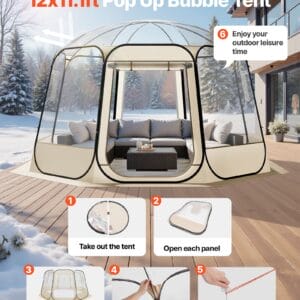 Pop up Bubble Tent, 12 x 11.1 ft Waterproof & UV-Resistant, Clear Camping Tent Shelter, Outdoor Garden Dome Igloo Tents with Windows, 540?&deg; Panoramic View, for 10-12 Persons Patio Backyard