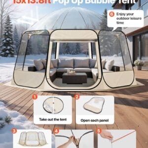 Pop up Bubble Tent, 15 x 13.8 ft Waterproof & UV-Resistant, Clear Camping Tent Shelter, Outdoor Garden Dome Igloo Tents with Windows, 540?&deg; Panoramic View, for 12-15 Persons Patio Backyard