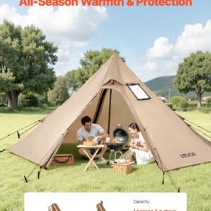 Hot Tent for 2 Persons, Portable Winter Tipi Tent with Stove Jack, Waterproof Canvas Camping Tents,  Lightweight 4 Season Shelter Tents for Hiking Fishing Backpacking, S Size