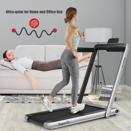 Electric Motorized Health and Fitness Folding Treadmill with Dual Display-Silver - Color: Silver - Image 2