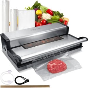 Vacuum Sealer Machine, 95Kpa 350W Powerful Dual Pump and Dual Sealing, Dry and Moist Food Storage, Automatic and Manual Air Sealing System with Built-in Cutter, with Seal Bag and External Hose