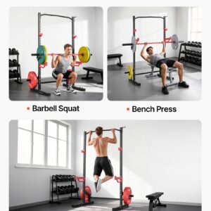 Power Cage Squat Rack, Multifunctional Power Rack Home Gym, 1000LBS Strength Training Workout Equipment with 4 Band Pegs, Adjustable J-Hooks & Safety Bars for Barbell Squat Bench Press Pull-Up