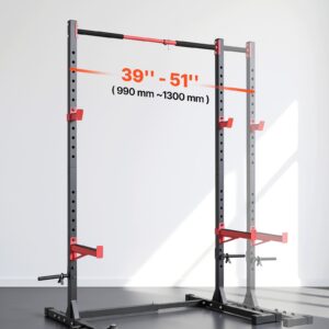 Power Cage Rack, Multifunctional Squat Rack for Home Gym, Width-Adjustable Workout Strength Training Equipment with 6 Band Pegs, Landmine Attachment & Safety Bars for Bench Press Squats Pull-Up