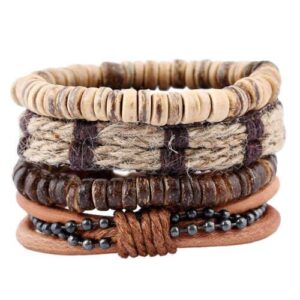 Vintage Style Multi-layer Coconut Shell and Leather Weaving Fashion Bracelet
